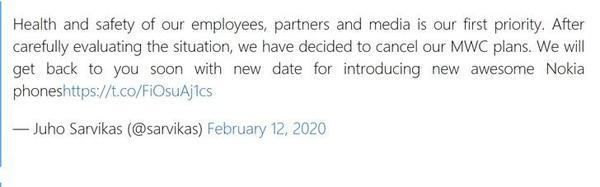 诺基亚宣布其决定取消参加MWC2020-2